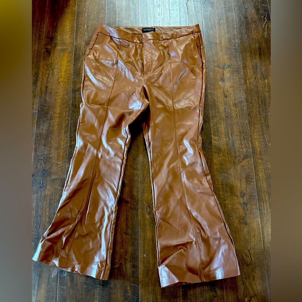 Faux leather flare leg trouser
